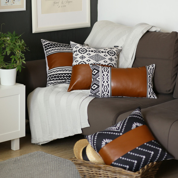 Brown Faux Leather and Zigzag Decorative Pillow Cover