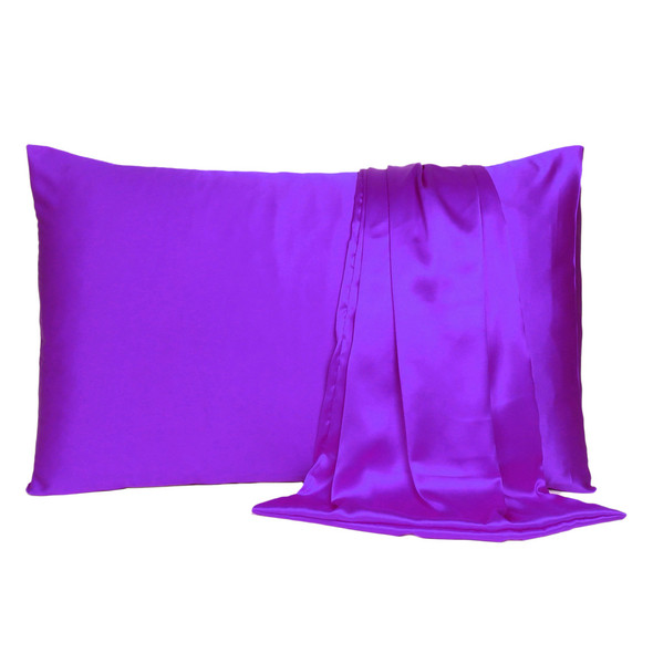 Bright Purple Dreamy Set of 2 Silky Satin King Pillowcases