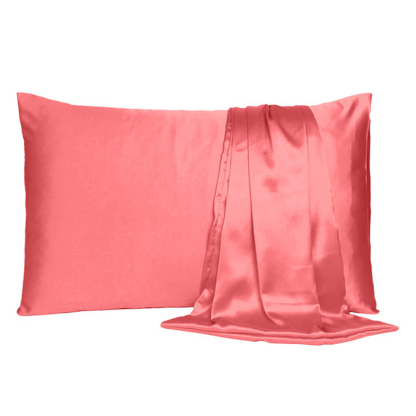 Coral Dreamy Set of 2 Silky Satin Queen Pillowcases