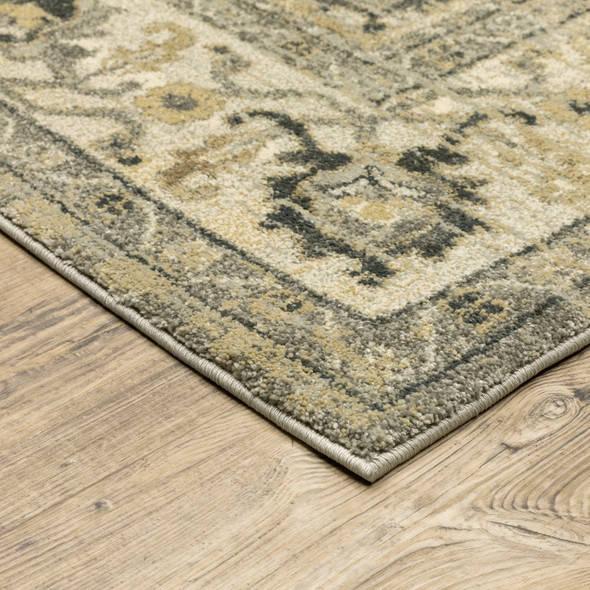 5 x 8 Beige and Gray Traditional Medallion Indoor Area Rug