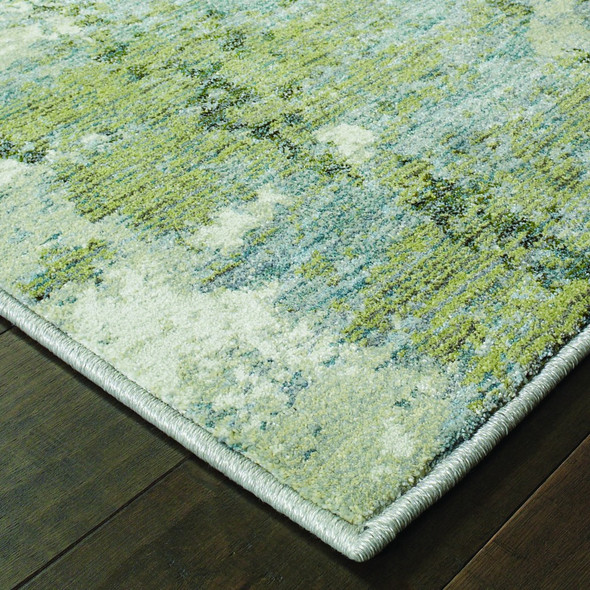 3 x 12 Blue and Sage Distressed Waves Indoor Runner Rug