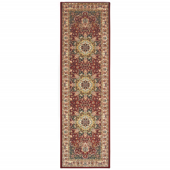 8' Red Ivory Machine Woven Oriental Indoor Runner Rug