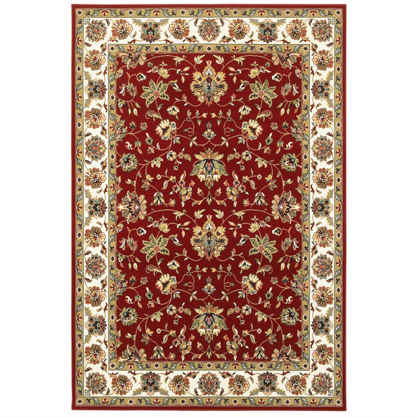6' x 9' Red Ivory Machine Woven Floral Oriental Indoor Area Rug