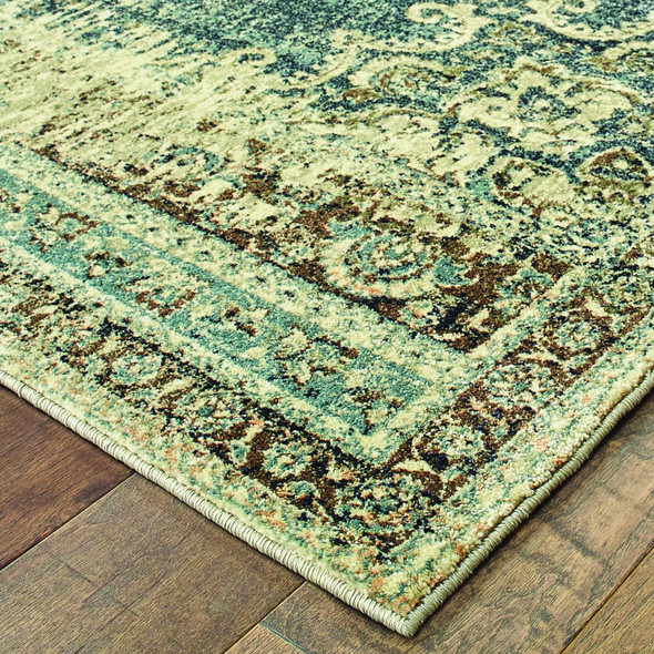 2x8 Blue and Ivory Medallion Runner Rug