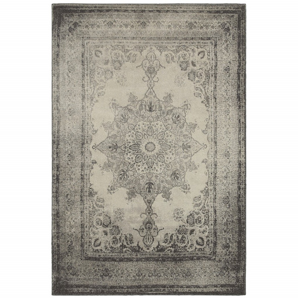 7x10 Ivory and Gray Pale Medallion Area Rug