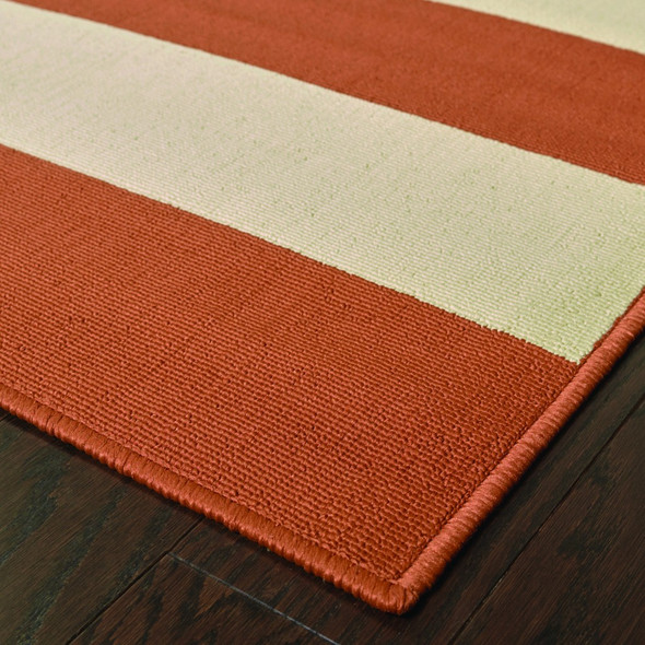 5x8 Orange and Ivory Striped Indoor Outdoor Area Rug