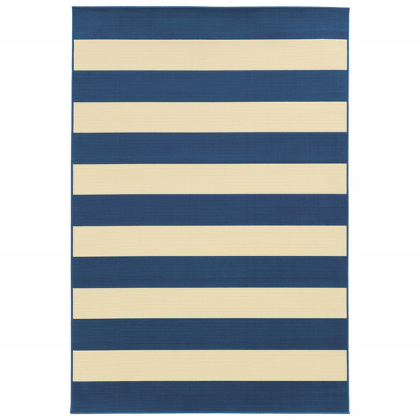 3x5 Blue and Ivory Striped Indoor Outdoor Area Rug