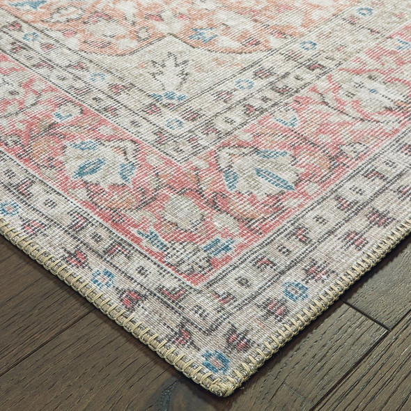 5x8 Ivory and Pink Oriental Area Rug