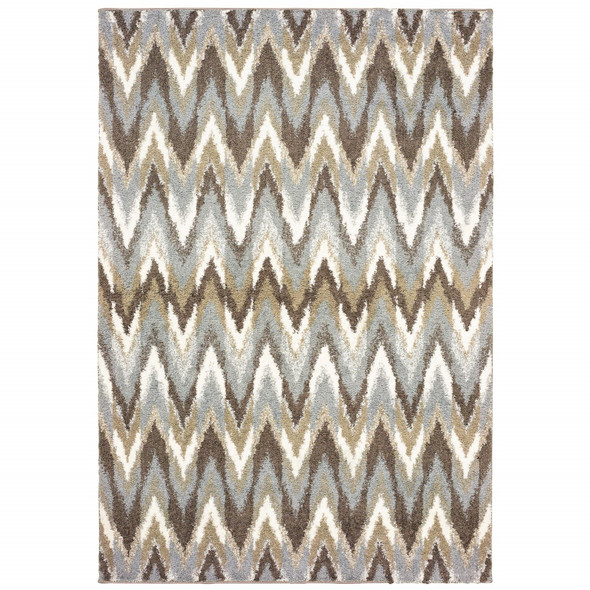 5x8 Gray and Taupe Ikat Pattern Area Rug
