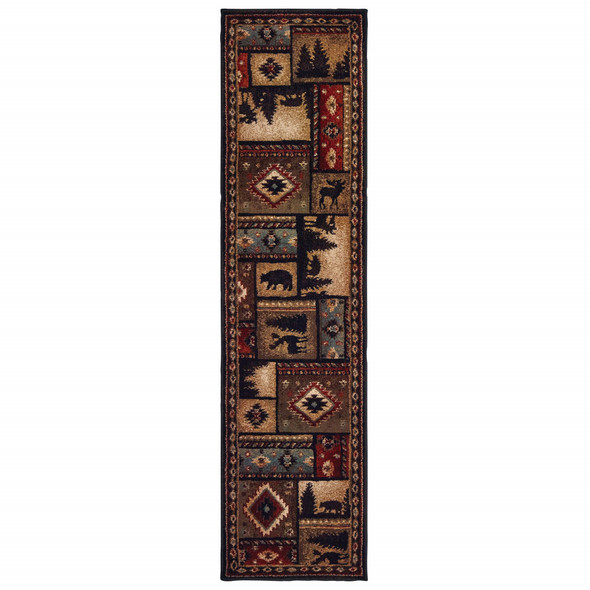 2x8 Black and Brown Nature Lodge Runner Rug