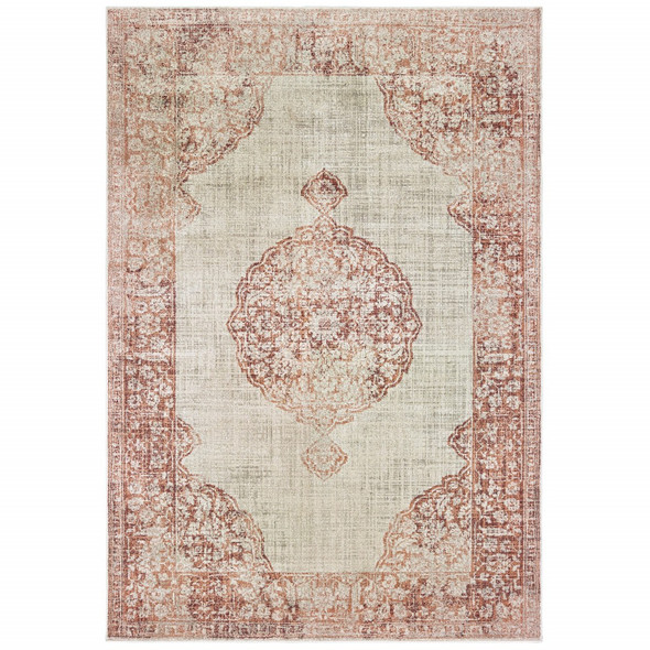 2x3 Ivory and Pink Medallion Scatter Rug