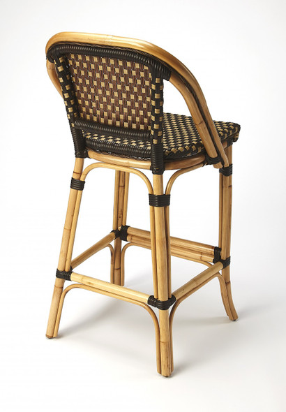 Dark Brown and Beige Rattan Bar Stool