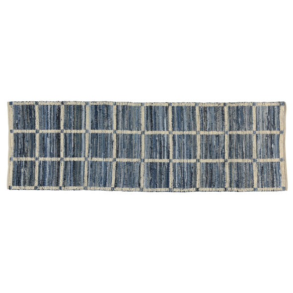 3' X 8' Blue and Gray Grid Runner Rug