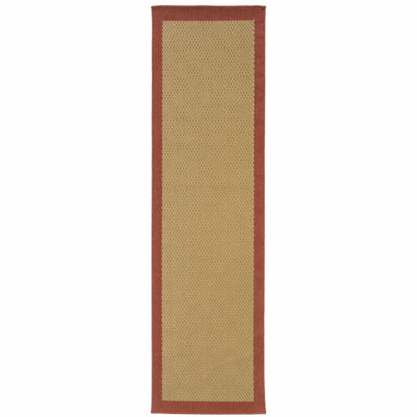 2x8 Beige and Red Plain Indoor Outdoor Runner Rug