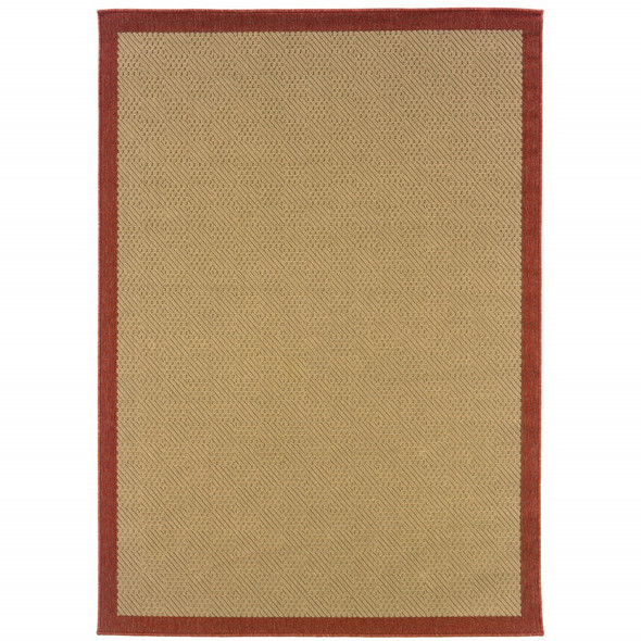 6x9 Beige and Red Plain Indoor Outdoor Area Rug