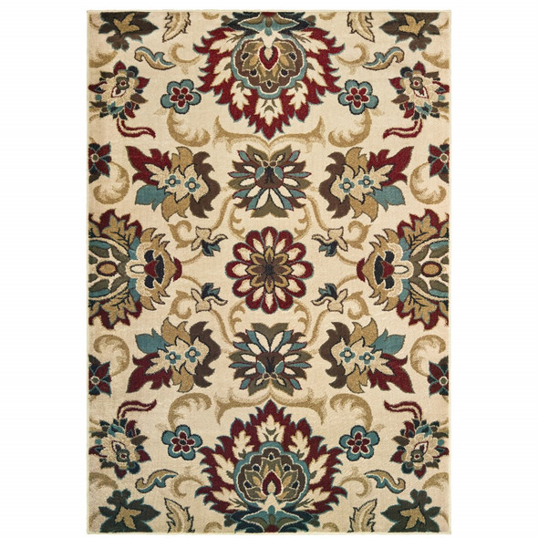 3x5 Ivory and Red Floral Vines Area Rug