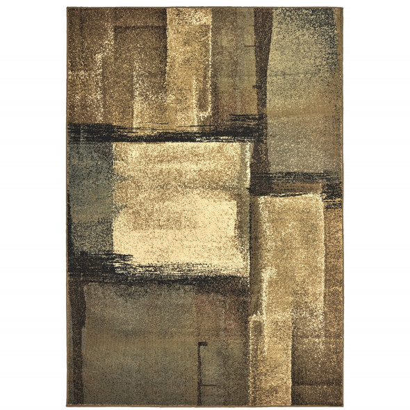 5x7 Brown and Beige Distressed Blocks Area Rug