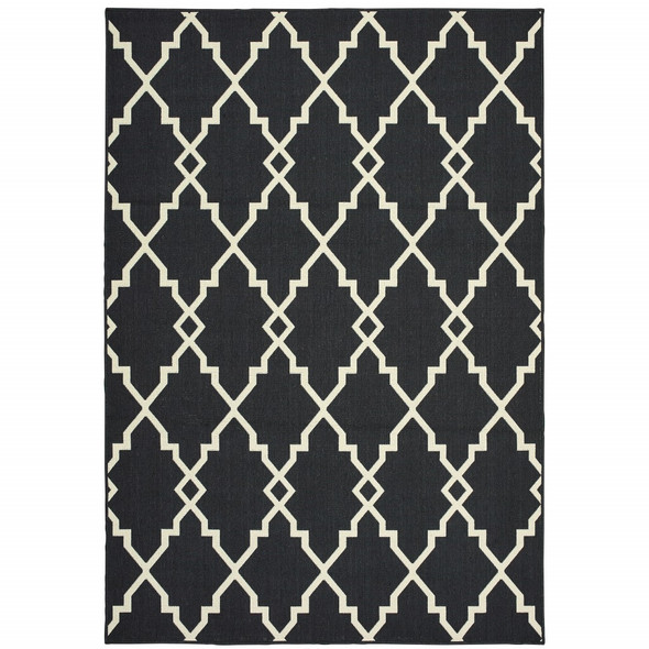 8x11 Black and Ivory Trellis Indoor Outdoor Area Rug