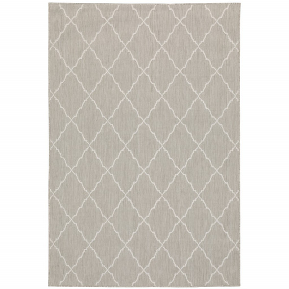 5x7 Gray and Ivory Trellis Indoor Outdoor Area Rug