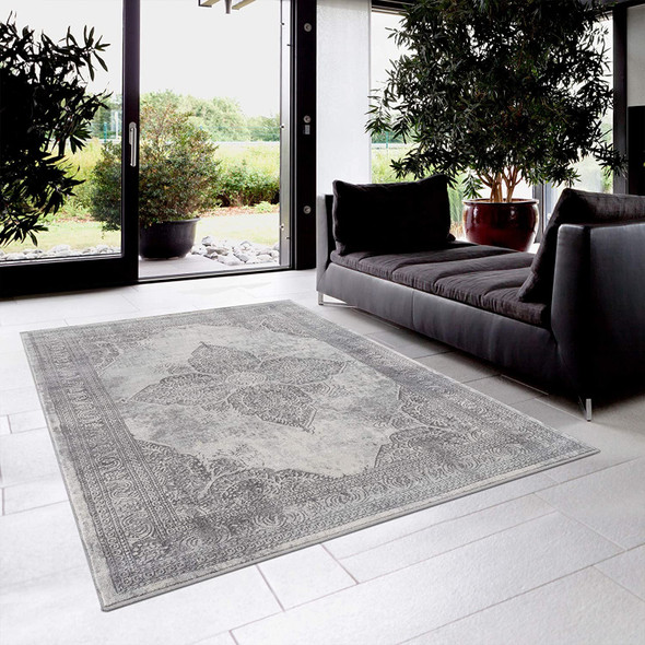 5 x 8 Gray Distressed Medallion Area Rug