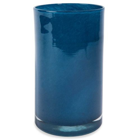Blue Mouth Blown Bubble Glass Thick Walled Cylinder Vase