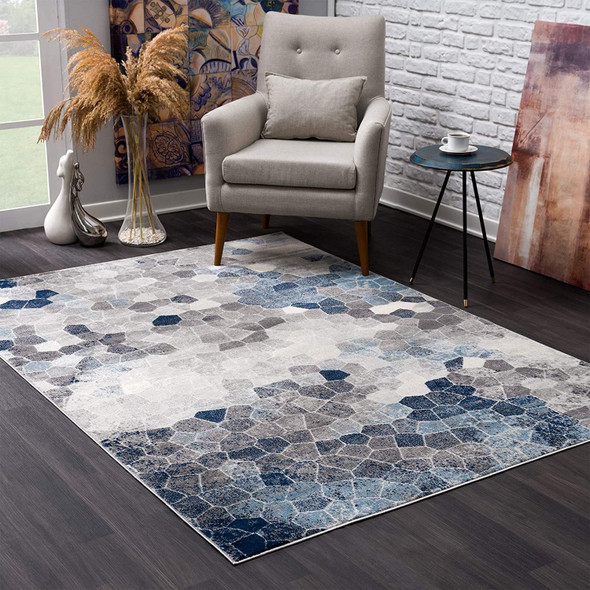 2 x 3 Navy Blue Cobblestone Pattern Scatter Rug