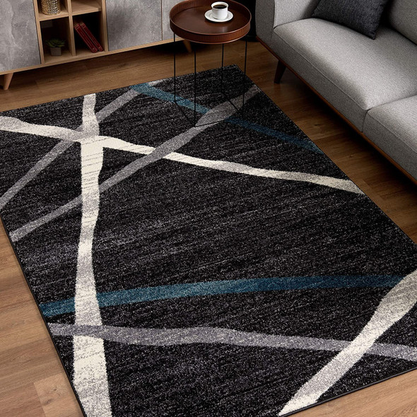 4 x 6 Distressed Black and Gray Abstract Area Rug