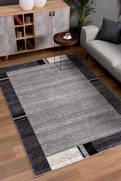 5 x 8 Gray Modern Bordered Area Rug