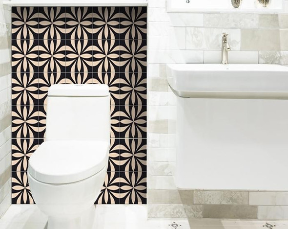 6" x 6" Intertwined Black and Cream Peel and Stick Removable Tiles