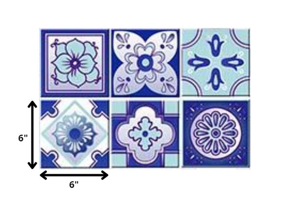 6" x 6" Vintage Turq Blue and White Peel and Stick Removable Tiles