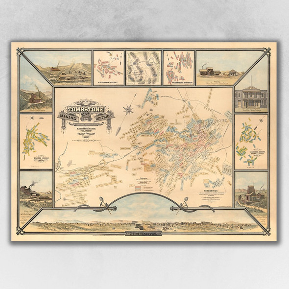 24" x 32" Map of Tombstone Mining District Vintage Travel Poster Wall Art