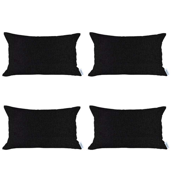 Set of 4 Black Jacquard Lumbar Pillow Covers