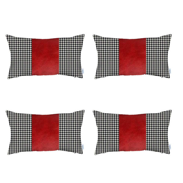 Set of 4 Red Houndstooth Lumbar Pillow Covers