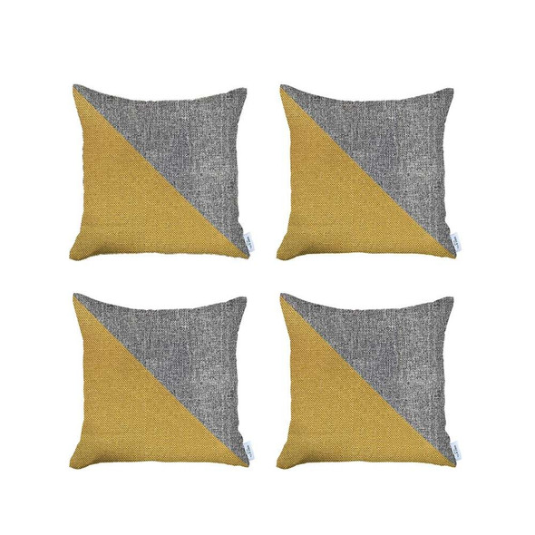 Set of 4 White and Yellow Diagonal Pillow Covers