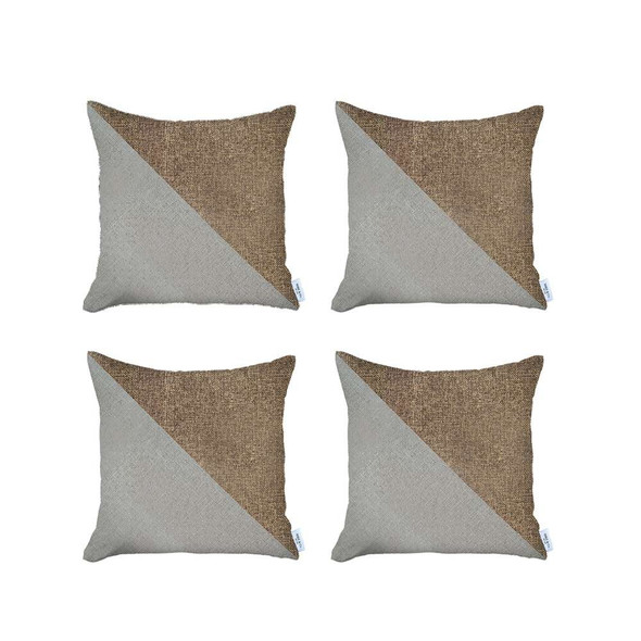 Set of 4 White and Tan Diagonal Pillow Covers