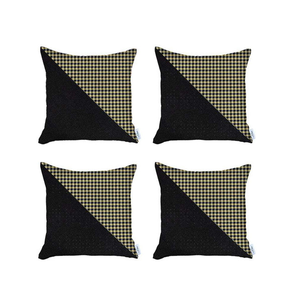 Set of 4 Yellow Houndstooth Pillow Covers