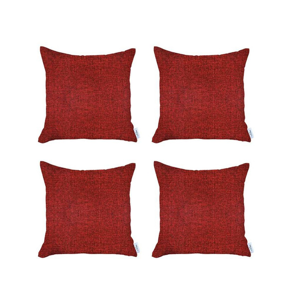 Set of 4 Red Textured Pillow Covers