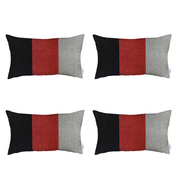 Set of 4 Red Tripartite Lumbar Pillow Covers