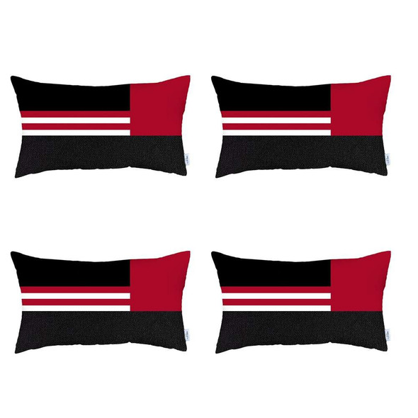 Set of 4 Red and Black Lumbar Pillow Covers