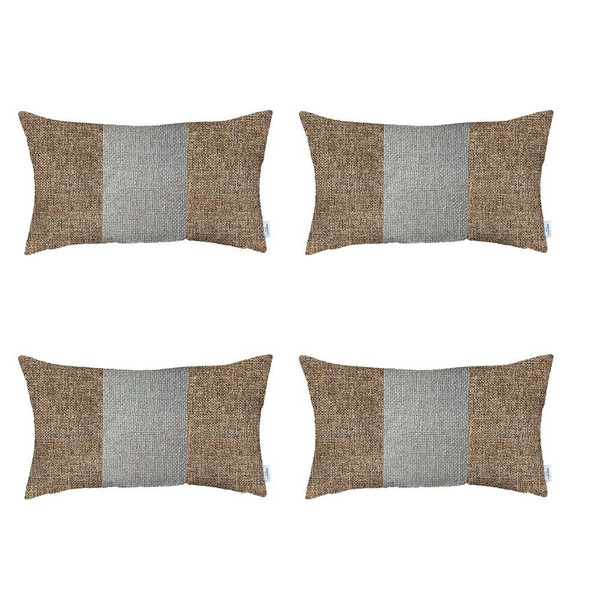 Set of 4 Brown and White Lumbar Pillow Covers