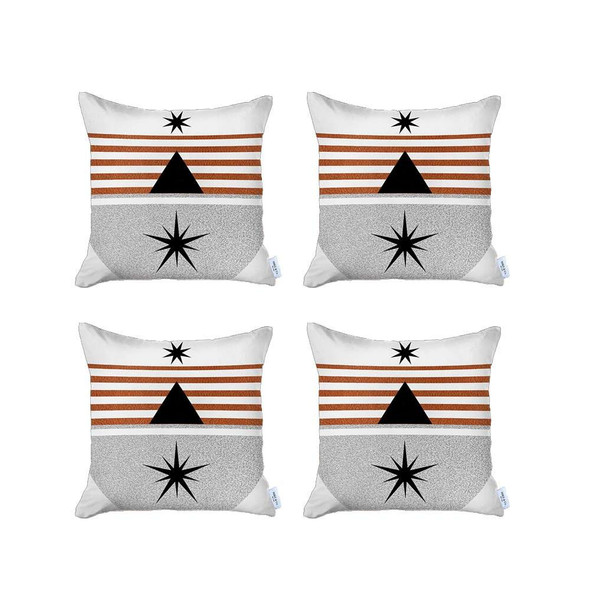 Set of 4 Orange and Ivory Striped Pillow Covers