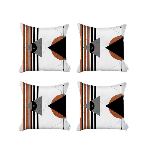 Set of 4 Orange and Ivory Boho Chic Pillow Covers