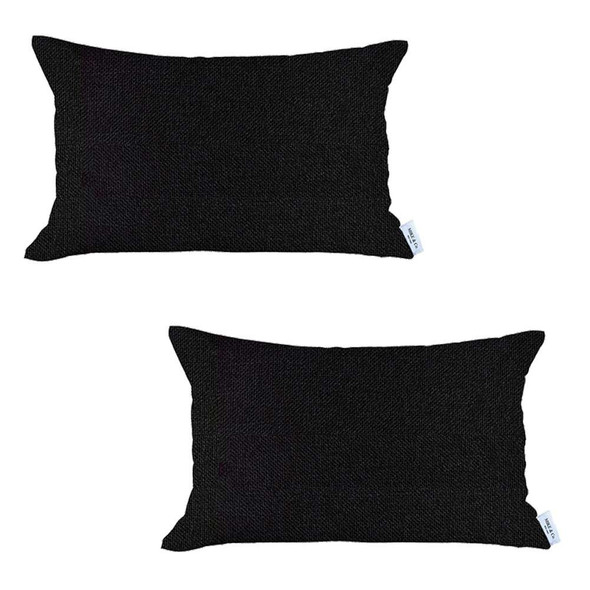 Set of 2 Black Solid Lumbar Pillow Covers