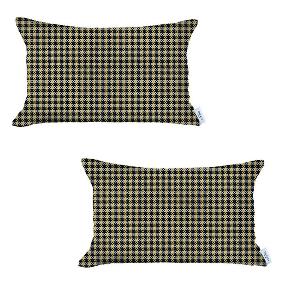 Set of 2 Yellow Houndstooth Lumbar Pillow Covers