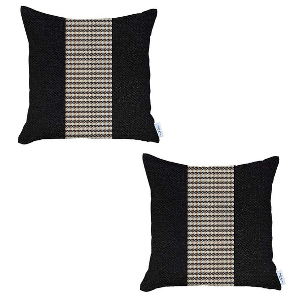 Set of 2 Black and Tan Houndstooth Pillow Covers