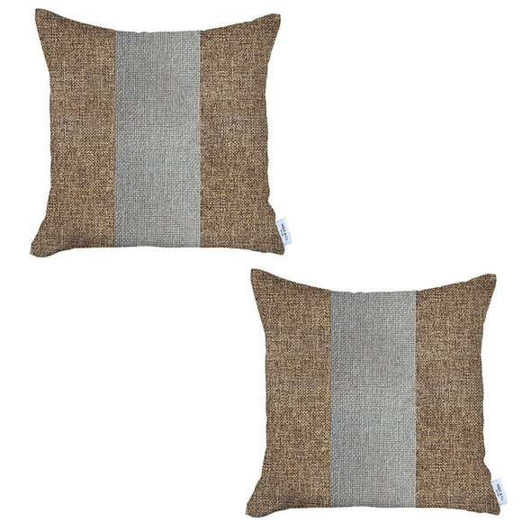 Set of 2 Brown and White Center Pillow Covers