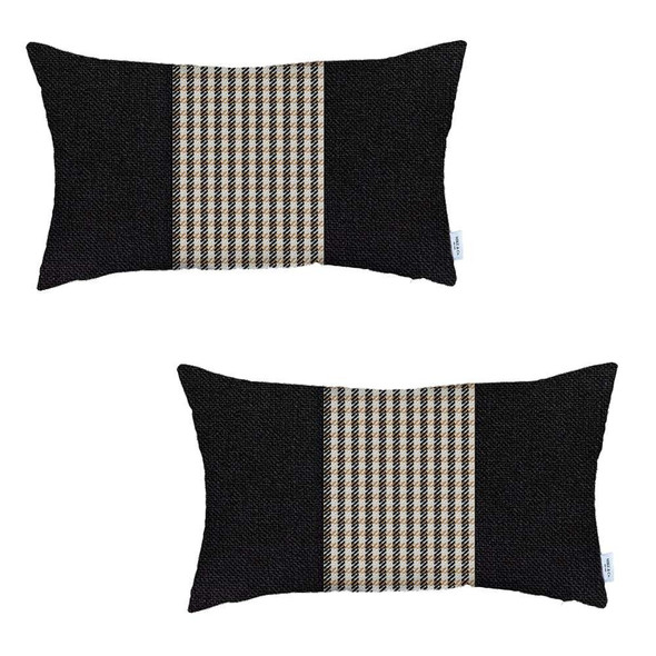 Set of 2 Tan Mid Houndstooth Lumbar Pillow Covers