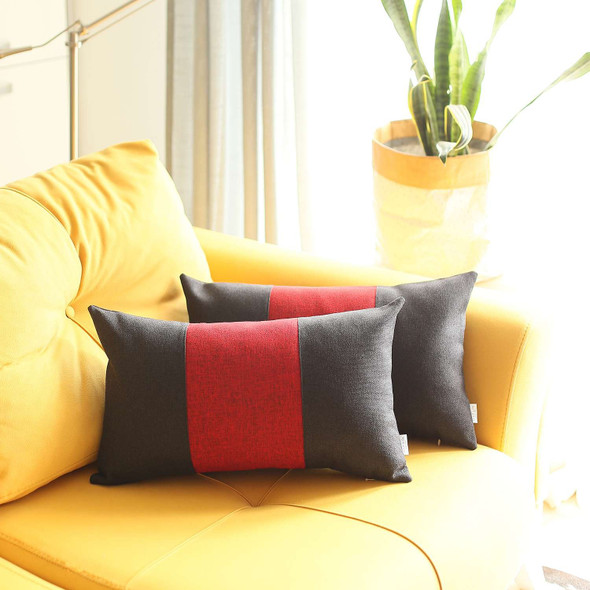 Set of 2 Black and Red Lumbar Pillow Covers