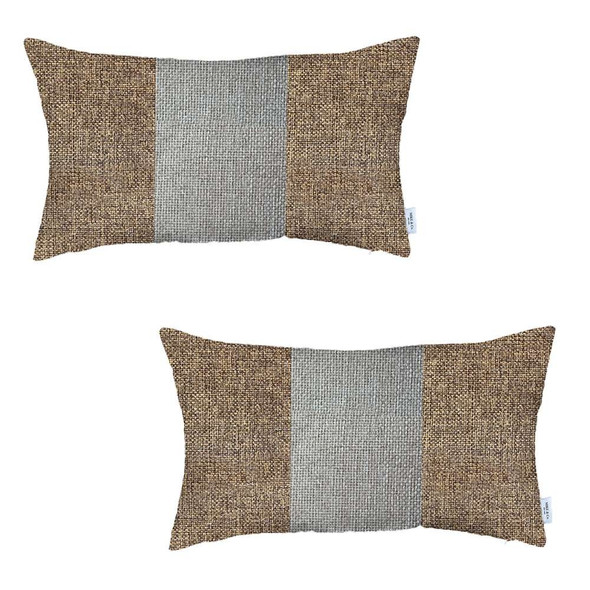 Set of 2 Brown and White Lumbar Pillow Covers