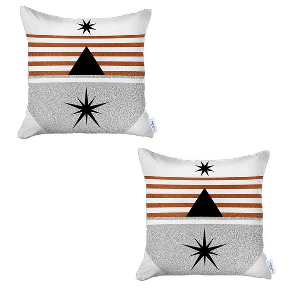 Set of 2 Orange and Ivory Striped Pillow Covers